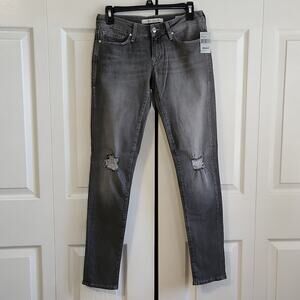 Mavi Womens Gray Distressed Serena Low-rise Skinny Jeans Size 27 Zip Button Soft